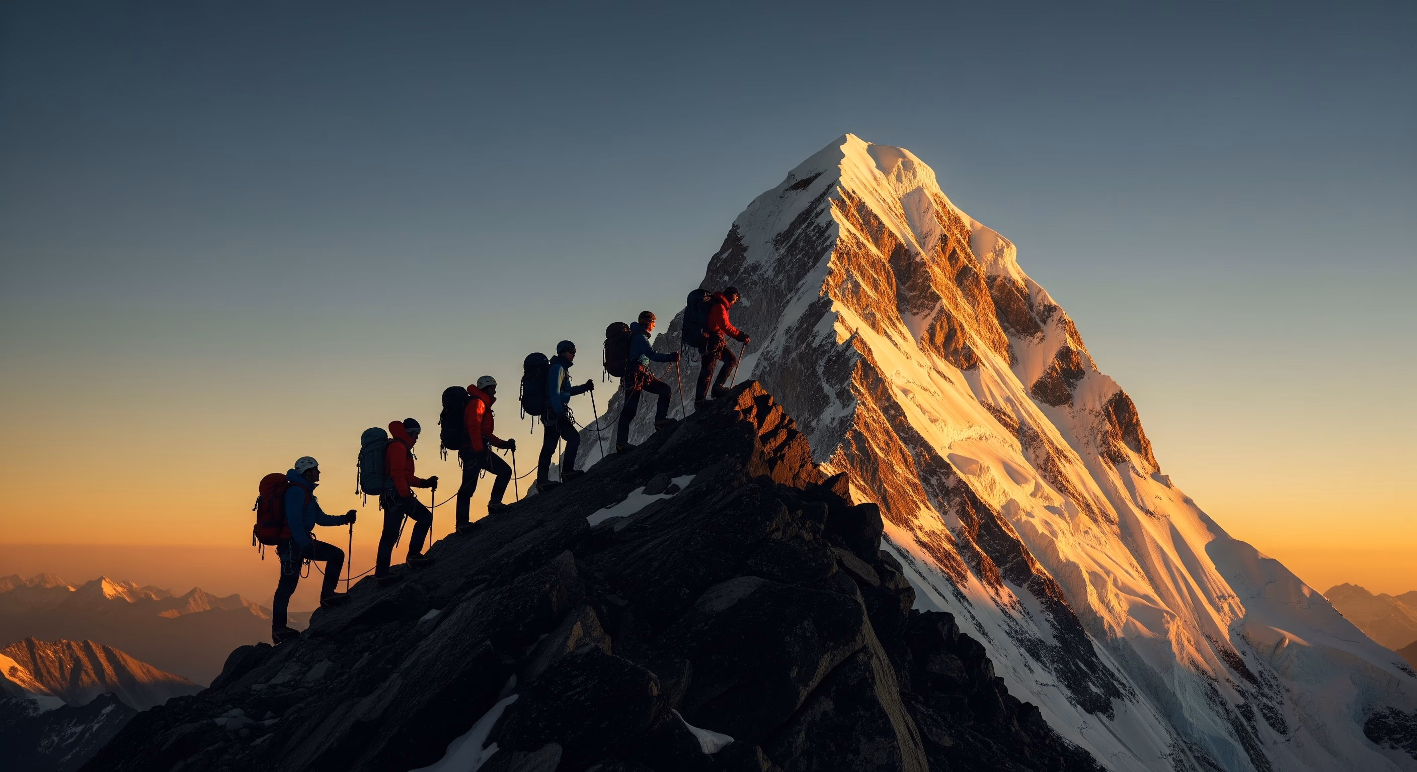 Grupo escalando juntos hacia la cima de una montaña: planificación financiera colaborativa para alcanzar estabilidad económica con Marc Zamora en Badalona